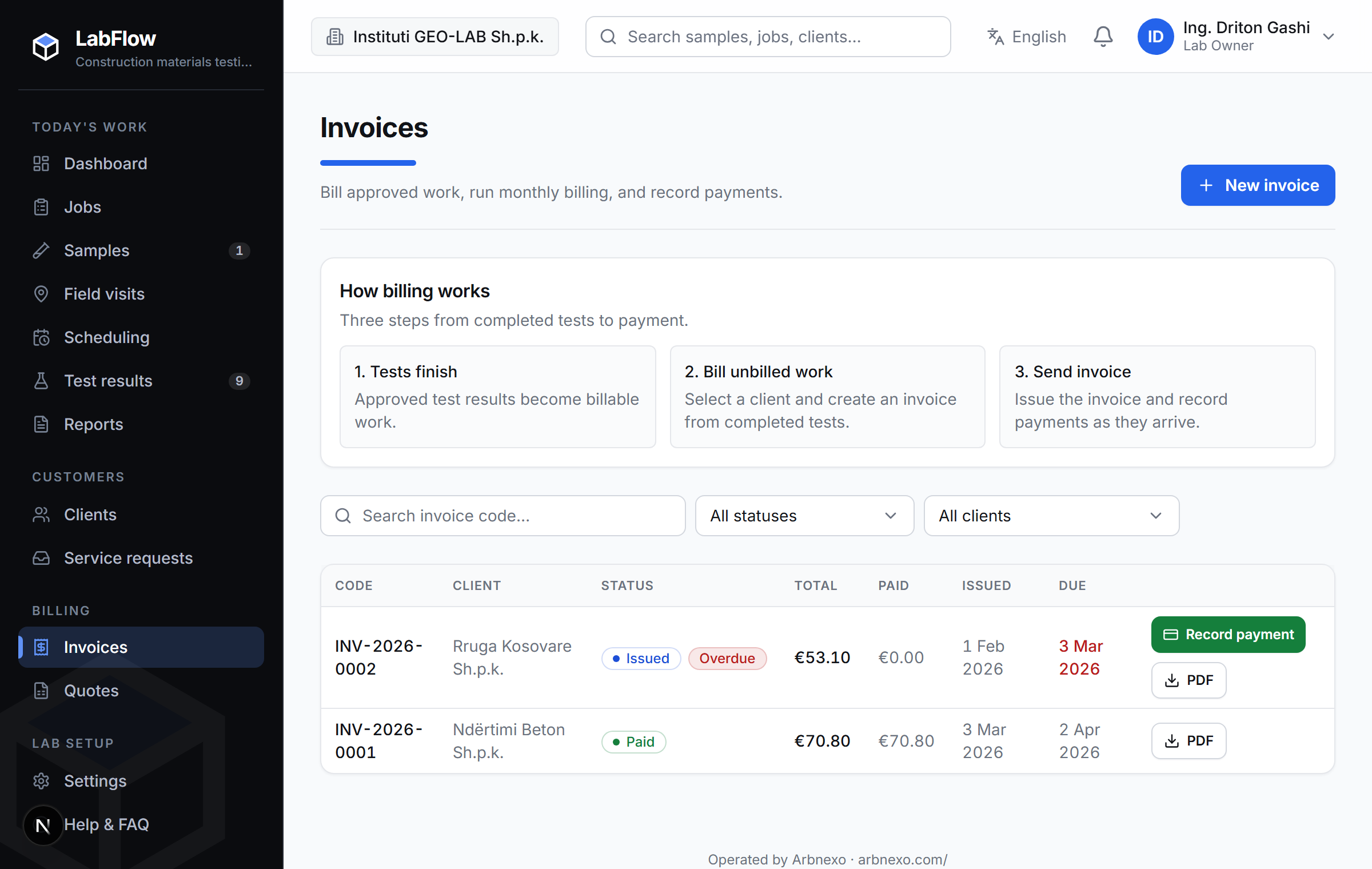 Billing & payments - LabFlow